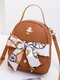 Women Multi-carry Silk Scarf Bowknot Handbag Satchel Bag Crossbody Bag Backpack - Brown