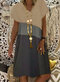 Solid Color Patchwork V-neck Short Sleeve Midi Dress - Khaki