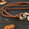 Vintage Simple Men Women Letter Digital Ring Pendant Necklace Adjustable Cowhide Chain Necklace - Coffee