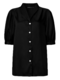 Solid Color Puff Sleeve Plus Size Vintage Silk Shirt for Women - Black