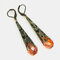 Vintage Crystal Earrings Luxury Metal Hollow Carving Water Drop Pendant Earrings - Orange