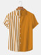 Men Patchwork Stripe Contrast Color Casual Shirt - Yellow