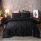 3Pcs Luxury Polyester Solid Color Bedding Set Full Queen King Size Duvet Quilt Cover Pillowcase - Black