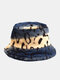 Unisex Faux Rabbit Fur Plush Color Contrast Overlay Irregular Pattern Print Fashion Warmth Bucket Hat - #03