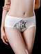 3D Cat Print Ice Silk Soft Seamless Mid Waisted Panties - White