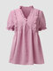 Однотонная блузка с короткими рукавами и V-образным вырезом с оборками и салатным краем - пурпурный