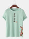 Mens Chinese Character Floral Print Crew Neck Short Sleeve T-Shirts - Green