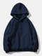 Mens Fuzzy Letter Embroidered Polar Fleece Thick Warm Pullover Hoodie - Navy