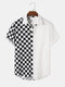 Mens Checkerboard Print Colorblock Button Up Short Sleeve Shirt - White