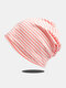 Women Cotton Knitted Horizontal Stripes Breathable All-match Beanie Hat - Pink