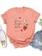 Casual Letter Floral Printed Short Sleeve O-Neck Casual T-shirt For Women - Orange Red