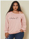 Letters Print Off Shoulder Long Sleeve Plus Size Casual T-shirt - Pink