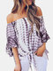 Tie Dye Off The Shoulder Flared Bell Sleeve Summer Casual Blouse - Purple