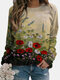 Women Calico Print Long Sleeve O-neck Casual Sweatshirt - Red