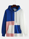 Mens Cool Style Contrast Color Patchwork Muff Pocket Drawstring Hoodies - Blue