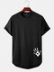 Mens Hand Print High Low Curved Hem Sports Short Sleeve T-Shirts - Black