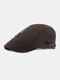 Men Cotton Zipper Decor Casual Sunshade Beret Flat Hat Forward Hat - Coffee