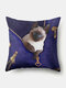 Personalized Zipper Cat Pattern Linen Cushion Cover Home Sofa Art Decor Throw Pillowcase - Blue
