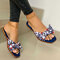 Large Size Women Casual Butterfly Knot Square Toe Flat Slippers - Blue