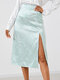 Solid Color Plain Satin Slit Casual Skirt for Women - Light blue