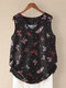Polka Dot Butterflies Print Sleeveless V-neck Tank Top For Women - Black