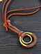 Retro Casual Adjustable Circle Round Pendant Sweater Chain Faux Leather Necklace - Coffee