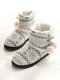 Winter Women Comfy Indoor Warm Cotton Pom-pom Decor Printed Knitted Home Boots - Light Grey