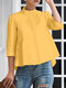 Women Solid Stand Collar Concealed Placket Casual Shirt - Yellow