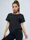 Solid Backless Short Sleeve Crew Neck Women T-shirt - Black