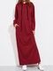 Solid Color Long Sleeves Casual Hooded Maxi Dress - Wine Red