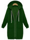 Abrigo casual encapuchado con bolsillos y cremallera de manga larga para mujeres - Verde