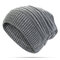 Women's Solid Stripe Knit Skullies Beanie Hat Casual Ear Protection Windproof Warm Outdoor Hat - Grey