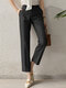 Solid Pocket Tailored Pants For Women - Black