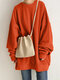 Solid Drop Shoulder Loose Lantern Sleeve Casual Sweatshirt - Orange