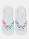 Women Cotton Crystal Silk Floral Pattern Printing Short Socks Invisible Breathable Socks - White