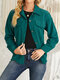Corduroy Solid Ribbed Button Lapel Long Sleeve Jacket For Women - Green