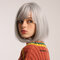 12 Inch Silver Grey Short Straight Synthetic Wig Fashion Girl Flat Bangs BOBO Heat Resistant Synthetic Wig - Gray