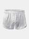 Men Faux Silk Comfortable Casual Home Pants Loose Plus Size Mini Arrow Underwear Shorts - White