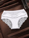 Lace Seamless Cotton Crotch Soft Mid Rise Panties - White