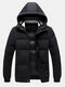Mens Quilted Snap Button Thicken Warm Hooded Overcoats With Pocket - Black