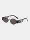 Unisex Full Metal Oval Frame Hollow Glasses Legs Tinted Lenses Anti-UV Sunglasses - Black