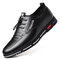 Men Cow Leather Non Slip Elastic Lace Business Casual Shoes - Black