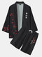 بدلة كيمونو مطبوعة بأحرف من بلوم بوسوم للرجال من قطعتين - أسود