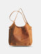 Women Vintage PU Leather Large Capacity Shoulder Bag Handbag Tote - Brown