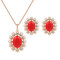 Luxury Jewelry Set Rhinestone Flower Opal Earrings Necklace Set - Red
