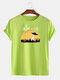 Mens Cotton Landscape Print Round Neck Casual Short Sleeve T-Shirts - Green