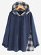 Patch Plaid Side Button Casual Hoodies For Women - Blue