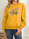 Cartoon Cat Print Long Sleeve O-neck Sweatshirt For Women - Yellow