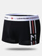 Men Striped Cotton Boxer Briefs Comfortable U Pouch Mid Waist Underwear - Black