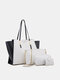 Women Artificial Leather Elegant Large Capacity Bag Set Tote Bag Daily Casual Handbag - White